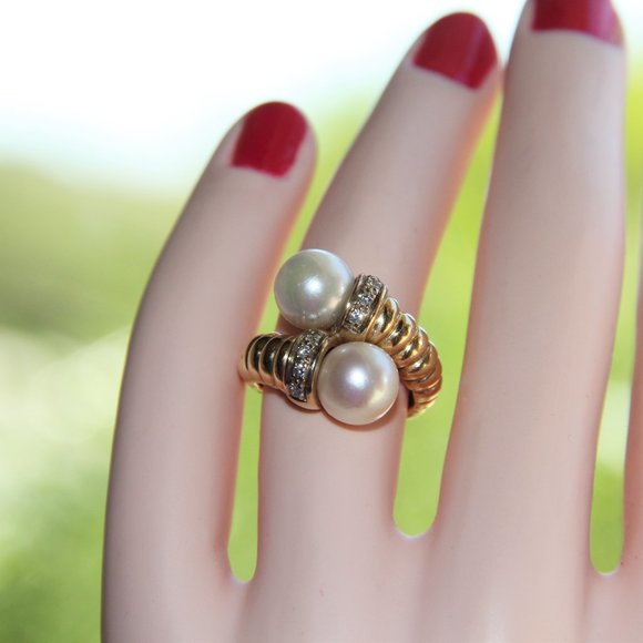 Whitehall 14k Gold Pearls and Diamonds Ring - Picture 5 of 13